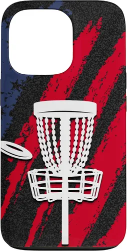 Vista 10 de iPhone 16 Disc golf american flag USA disc golfer dad Case
