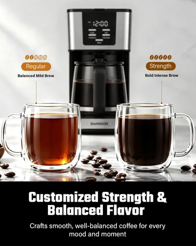 Vista 5 de SHARDOR Cafetera programable de 12 tazas, regular y audaz, pantalla LED