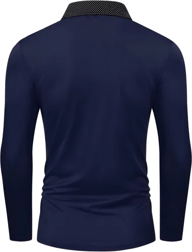 Vista 4 de EliteSpirit Polo de manga larga para hombre casual cuello de lunares con bolsillos color azul marino talla XL Azul marino
