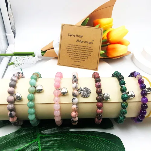 Vista 8 de Pulsera de regalo con texto en inglés "Get Well Soon" (0.315 in), pulseras curativas de piedra natural, hechas a mano, Life is Tough But So Are You