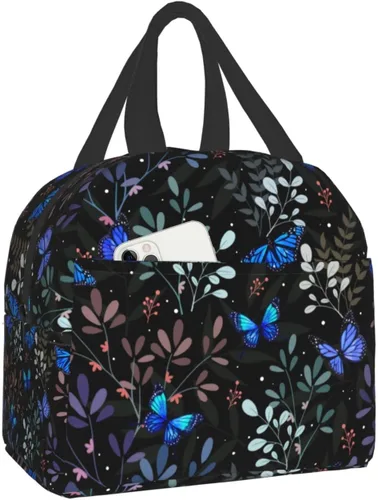 Vista 14 de Bolsa de almuerzo aislada Hmklpi con piñas, bolsillo frontal, reutilizable, con cierre de cremallera para hombres y mujeres