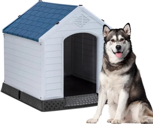 Vista 9 de FDW Casa para Perros Interior Exterior Durable Ventilada Impermeable para Mascotas de Plástico para Perros Pequeños Medianos y Grandes Refugio