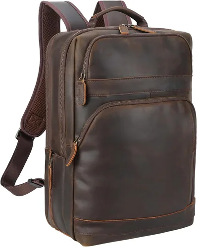 Vista 10 de Masa Kawa Mochila de cuero negro, 16" bolsa de viaje de trabajo de negocios