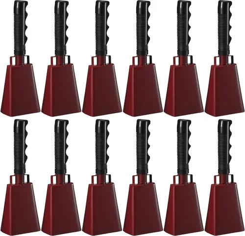 Vista 10 de Pelopy 12 campanas de vaca grandes de 9 pulgadas con mango para eventos deportivos, cencerros de percusión de mano, campanas de campana de animación