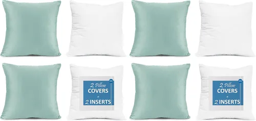 Vista 46 de Nestl Juego de 2 rellenos de almohada con terciopelo suave y sólido, juego de fundas de almohada cuadradas decorativas para sofá, automóvil Azul