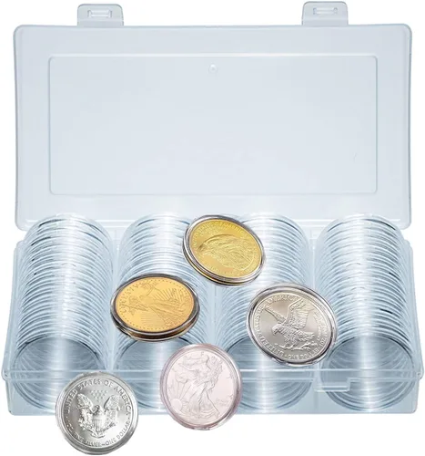 Vista 8 de Soporte para Monedas de Dólar de Plata de 40.6mm, Cápsulas para Monedas de Águilas Plateadas para Coleccionistas con Caja Organizadora