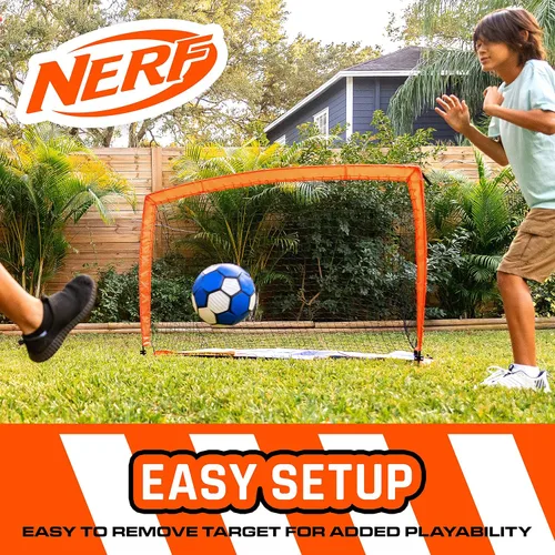 Vista 6 de NERF Mini portería de fútbol para niños + objetivo de tiro, portería de fútbol portátil desplegable Proshot con objetivo integrado, portería 2 en 1