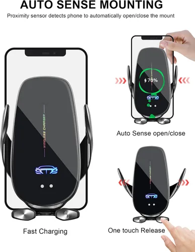 Vista 5 de Soporte inalámbrico para cargador de automóvil, carga rápida, sujeción automática de 15 W, soporte inteligente de inducción de control dual