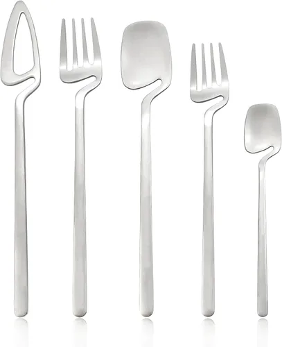 Vista 9 de Juego de cubiertos dorados mate, 20 piezas de cubiertos de acero inoxidable 304 colgantes para 4, juego de utensilios de cocina con acabado Oro