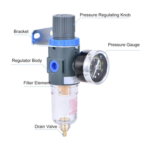 Vista 2 de Regulador de presión del filtro de aire NPT de 1/4", filtro compresor de herramienta de aire trampa de agua con medidor por ZHONG AN