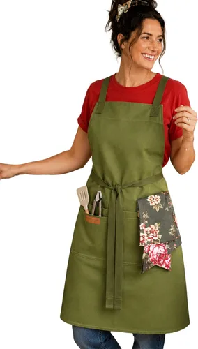 Vista 24 de Delantal de cocina 100% algodón con 2 bolsillos, delantal de chef ajustable para cocinar, hornear barbacoa, delantal unisex