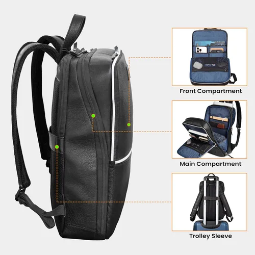 Vista 6 de LEATHER VILLAGE Mochila de cuero para hombre Bolsa de negocios profesional delgada que se adapta a mochila de trabajo y viaje de 15.6 pulgadas