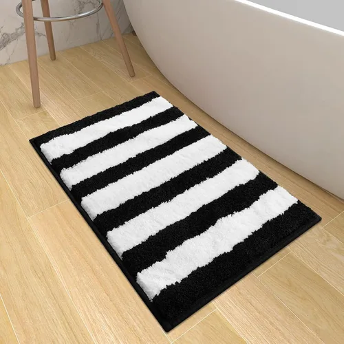 Vista 11 de Alfombras redondas a cuadros para baño, lavables a máquina, negras y blancas de 2 pies, alfombrilla de baño antideslizante y absorbente, alfombra