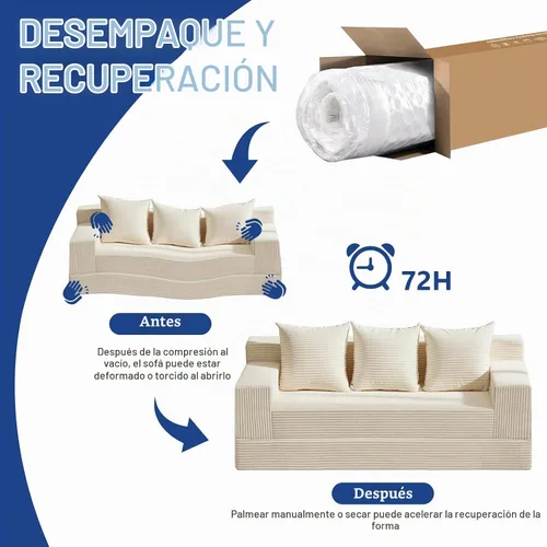 Vista 7 de Sofá cama convertible 2 en 1 sin hueso, sofá cama futón de pana, sofá plegable de compresión, sofá cama con 3 almohadas para dormitorio, sala