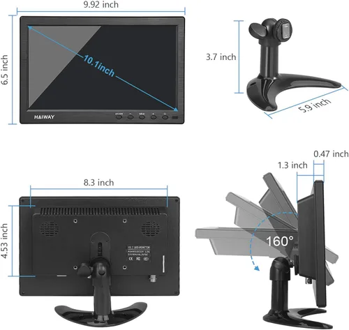 Vista 8 de Haiway Monitor de seguridad de 10.1 pulgadas, resolución de 1024 x 600, pequeño monitor HDMI, monitores de computadora pequeños con control remoto