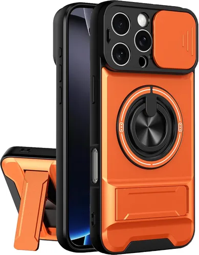 Vista 16 de Dssairo Funda para iPhone 15 con anillo magnético de rotación de 360° compatible con carcasa MagSafe Slide para cámara, soporte plegable, funda Negro