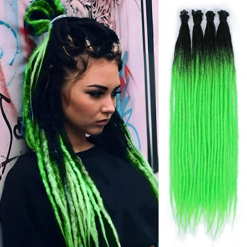 Vista 22 de Kraler Extensiones de Rastas Azules, Extensiones de Rastas Sintéticas de Ganchillo de 22", 100% Hechas a Mano, Rastas de Una Sola Punta, Delgadas