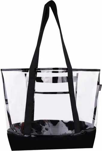 Vista 4 de Bolsa grande transparente, bolsa de mano aprobada por estadios para el trabajo, viajes, compras (con bolsillo desmontable con cremallera)
