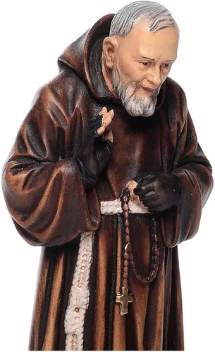 Vista 2 de Holyart Estatua de madera pintada de San Padre Pío de Pietralcina, 4.7 in