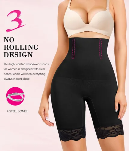 Vista 5 de Nebility Faja moldeadora para mujer, con control de abdomen, cintura alta, moldeador de cuerpo, pantalones cortos para muslos más delgados