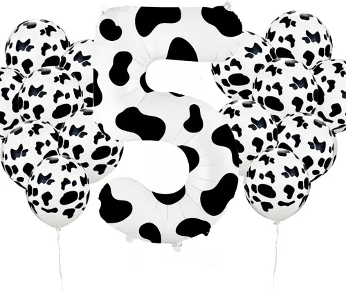 Vista 7 de Globo con estampado de vaca de 40 pulgadas, globo número 3, suministros para fiesta de cumpleaños con temática de vaca, globos de número para granja