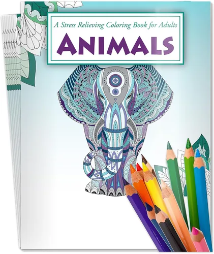 Vista 8 de ZOCO Paquetes de libros para colorear de animales, paquete de 10 a granel con lápices, regalos de atención plena para adultos, personas mayores