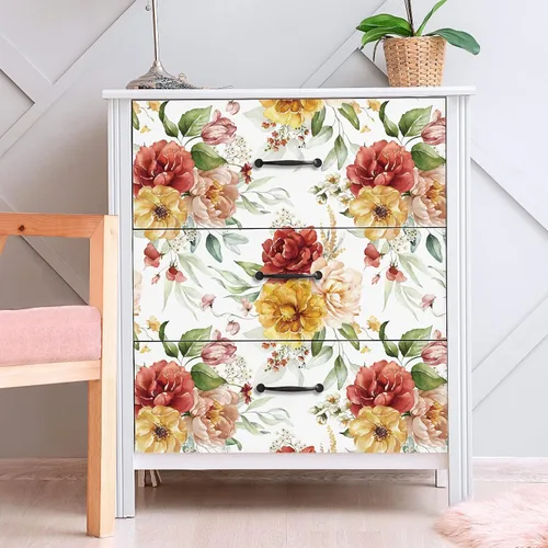 Vista 2 de VaryPaper Papel tapiz floral vintage para despegar y pegar, 17.7 x 78.7 pulgadas, papel tapiz de peonía de acuarela, papel de contacto floral, papel