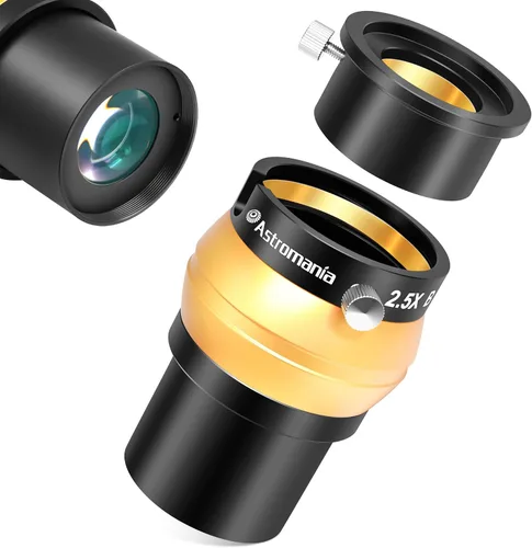 Vista 9 de Astromania Barlow Lens 2x, 2 pulgadas, 4 elementos totalmente multicapa de metal de alta potencia, accesorio de telescopio con anillo interno