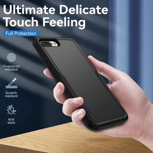 Vista 6 de Funda para iPhone 7/8 Plus, con protector de pantalla HD, [probada contra caídas de grado militar], resistente, resistente, a prueba de golpes, Negro