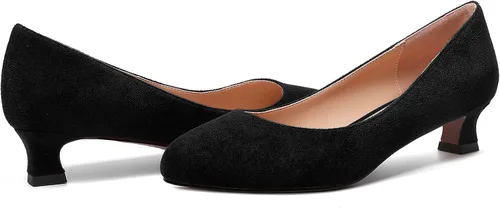 Vista 6 de MERRORI Zapatos de vestir de gamuza con punta redonda para mujer, color liso, casual, para oficina, gatito, tacón bajo, 1.5 pulgadas