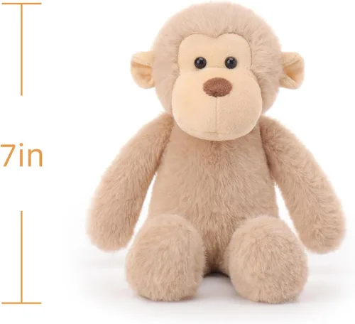 Vista 6 de Apricot Lamb Mono de peluche marrón claro para niños, juguetes de peluche suaves y lindos para bebés, niñas y niños, 7 pulgadas