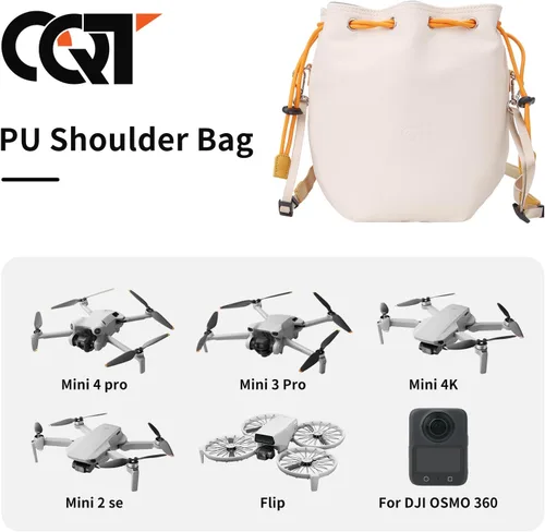 Vista 4 de CQT Bolsa Osmo 360 Mini 3 4 Pro con cordón ajustable, de piel sintética, bolsa de hombro, bolsa de almacenamiento impermeable para DJI Mavic MINI 4