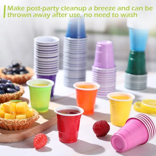 Vista 4 de Eaasty Paquete de 1000 vasos de chupito de plástico de 2 onzas/2.0 fl oz, desechables, a granel, surtido de vasos de fiesta para niños, cumpleaños