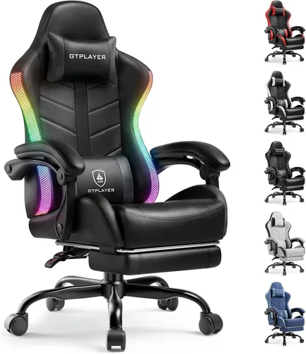 Vista 15 de GTPLAYER - Silla de juegos con reposapiés, silla de juegos de computadora para adultos, silla de jugadores de altura ajustable con reclinación