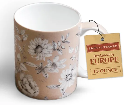 Vista 58 de Maison d' Hermine Taza de café con asas, tazas de porcelana fina de hueso, paquete de una taza de té para bebidas calientes, capuchino, latte