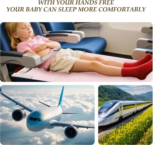 Vista 2 de Extensor de asiento de avión para niños pequeños, extensor de asiento de avión, reposapiés para niños, accesorios de viaje (rosa)