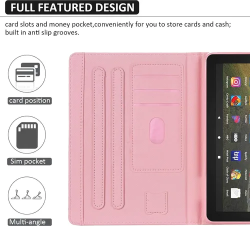 Vista 7 de Dteck Funda para tablet Fire HD 8 y Fire HD 8 Plus, (pantalla HD de 8 pulgadas, 10ª generación) – Funda protectora de cuero con tapa plegable