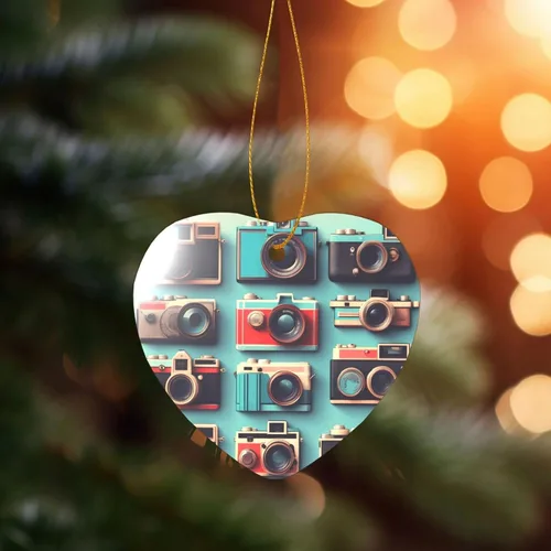 Vista 6 de Retro Cool Camera Collection Print Christmas Ornament 2025, Acrylic Santa Pendant Ornaments for Christmas Tree Decorative Baubles