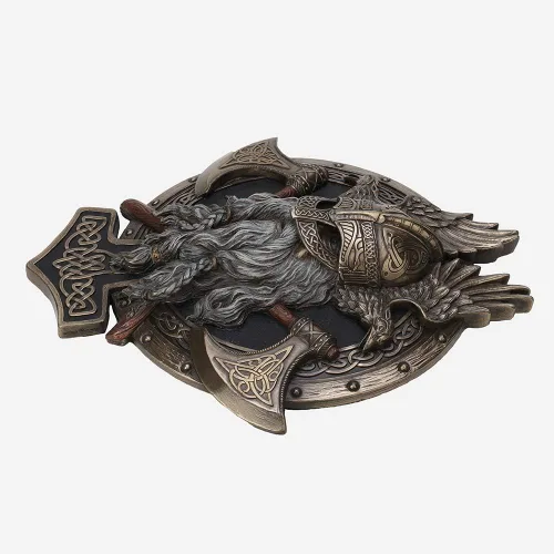 Vista 4 de Veronese Design 10 5/8" escultura de Valhalla de la placa de pared vikinga resina bronceada fundida en frío