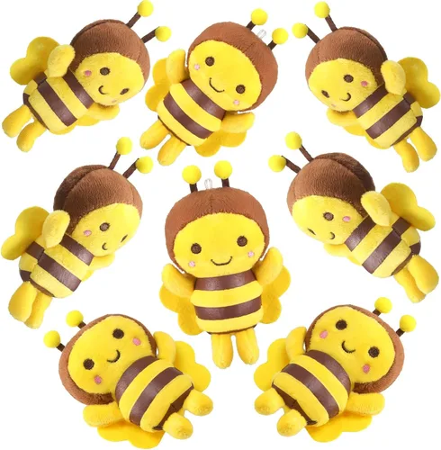 Vista 9 de Sratte 8 piezas 9.99 centímetros de abejas de peluche de 3.94 pulgadas, abeja pequeña de peluche suave, abeja de miel de peluche, llaveros