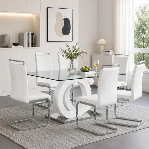 Vista 15 de Juego de mesa de comedor de 63 pulgadas para 4, moderno juego de mesa de comedor de vidrio templado para 4, para el hogar, cocina, sala de estar