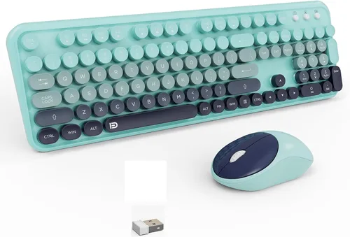 Vista 7 de FD Juego de teclado y mouse inalámbricos de 2.4 GHz con botón de interruptor, teclado de tamaño completo, compatible
