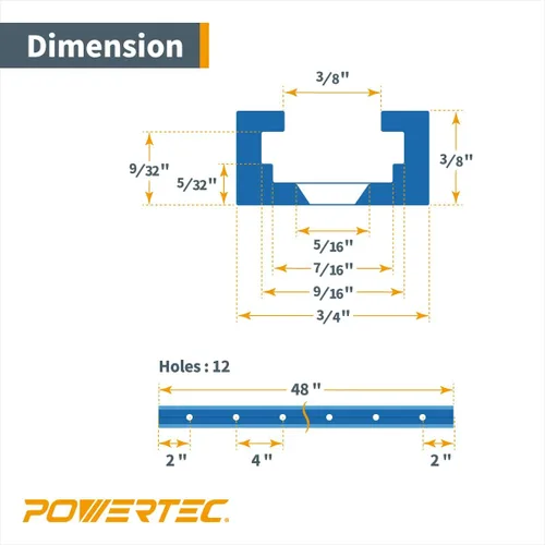 Vista 5 de Powertec - Perfil en T universal de doble corte con agujeros de montaje pretaladrados