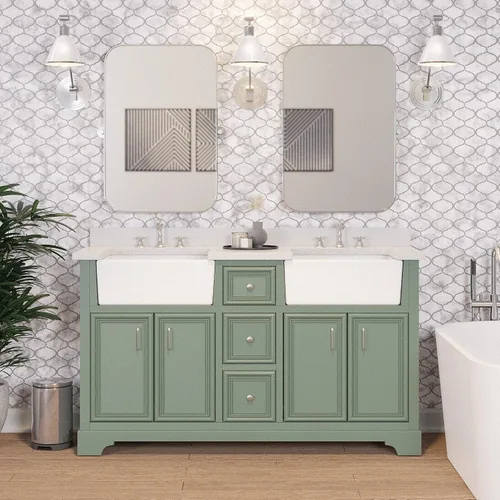 Vista 9 de Kitchen Bath Collection Zelda - Mueble de granja doble de 60 pulgadas (cuarzo/chocolate): incluye gabinete de chocolate con impresionante encimera