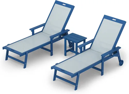 Vista 31 de LUE BONA Juego de 2 sillas de salón para exteriores, diván ajustable de Teca