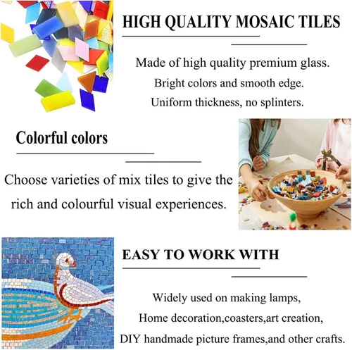 Vista 4 de 1100 Piezas de Azulejos de Mosaico, Azulejos de Mosaico de Vidrio para Manualidades al Por Mayor, Piezas de Vidrio de Mosaico Teñido, Suministros