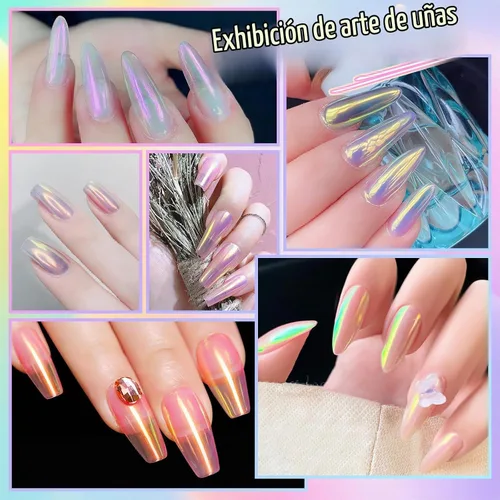 Vista 9 de Laza Polvo de uñas de cromo unicornio esmaltado dona uñas pigmento