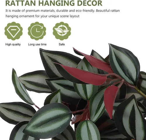Vista 2 de 1 colgante de pared rojo para decoración de ratán de imitación para habitación, decoración del hogar, planta colgante artificial