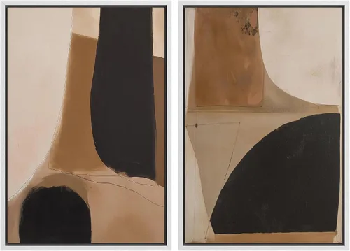 Vista 132 de SIGNWIN Lienzo enmarcado para pared, ilustraciones abstractas texturizadas en tonos beige terrosos, arte moderno, decorativo, contemporáneo
