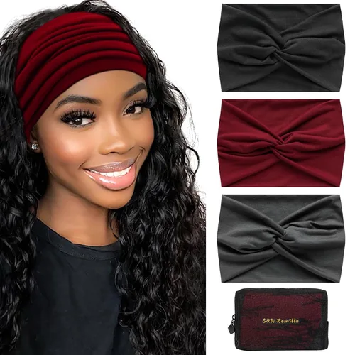 Vista 8 de S&N Remille Diademas Anchas para Mujeres, Banda para el Cabello Grande, Diadema Elástica Antideslizante con Nudo Trenzado, Accesorios para Yoga